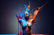 Surreal art of a woman's body with vibrant blue and orange paint splashes, embodying dynamic movement and artistic expression. generative ai