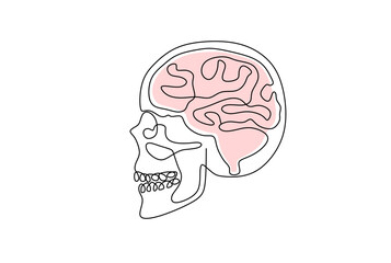 One single line drawing of human brain for memorizing medical clinic logo identity. Psychological office icon logotype concept. Dynamic continuous line draw design vector graphic illustration