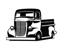 1940 Chevy Truck. Isolated Vector Silhouette On White Background Showing From The Side. Best For Badge, Emblem, Icon, Sticker Design, Auto Industry. Available In Eps 10.