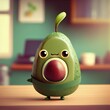 3d Cute Avocado Cartoon Character, Generative AI. Digital Art Illustration
