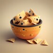 3d Cute Bowl of Tortilla Chips Cartoon Character, Generative AI. Digital Art Illustration