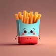 Cute French Fries Cartoon Character, Generative AI. Digital Art Illustration