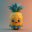Cute Pineapple Cartoon Character, Generative AI. Digital Art Illustration