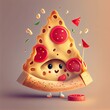 Cute Pizza Cartoon Character, Generative AI. Digital Art Illustration