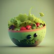 Cute Cartoon Salad Bowl, Generative AI. Digital Art Illustration