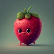 Cute Strawberry Cartoon Character, Generative AI. Digital Art Illustration