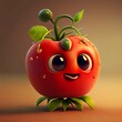 Cute Tomato Cartoon Character, Generative AI. Digital Art Illustration