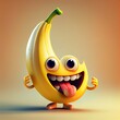 Cute Happy Banana cartoon Character, Generative AI. Digital Art Illustration