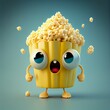 Cute Happy Popcorn Cartoon Character, Generative AI. Digital Art Illustration