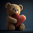 Cute teddy bear with heart, Generative AI. Digital Art Illustration