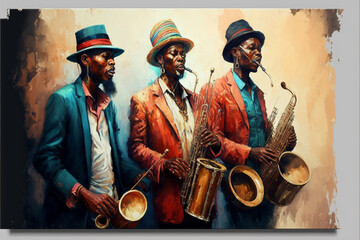 African band, jazz band Canvas art , oil painting. Generative AI