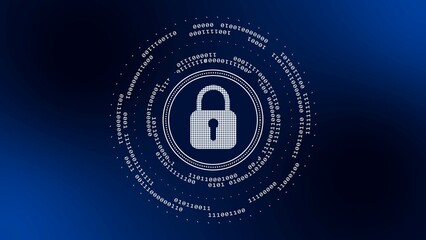 Poster - Digital internet syber security technology concept - abstract background of binary code around padlock on dark blue background - 3D Illustration