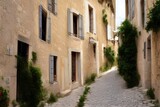 Fototapeta Perspektywa 3d - A beautiful narrow street, of the mountain village of Provence - generative ai