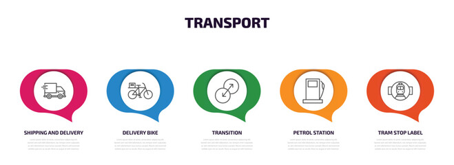 Poster - transport infographic element with outline icons and 5 step or option. transport icons such as shipp