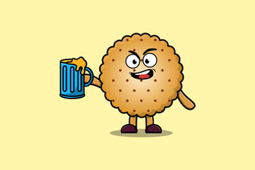 Wall Mural - Cute Cookies cartoon mascot character with beer glass and cute stylish design flat illustration