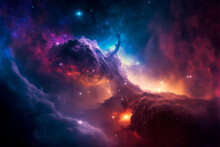 Infinite Outer Galaxy Space Background With Nebulas And Stars. Generative Ai