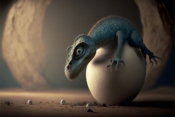  a blue lizard is sitting on top of a egg shell in a surreal scene with a moon in the background and a half moon in the background.  generative ai