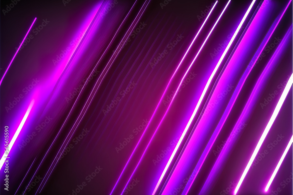 Abstract purple neon background with rays and lines, light movement. Pink neon, purple neon, blue neon. AI