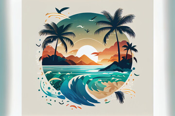 Tropical beach in summer vacation graphic, fun happy and party design . Sublime Generative AI image .