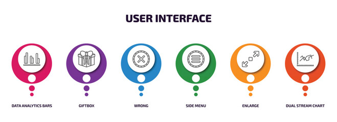 Poster - user interface infographic element with outline icons and 6 step or option. user interface icons suc