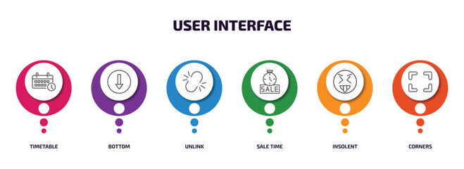 Poster - user interface infographic element with outline icons and 6 step or option. user interface icons suc