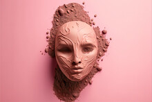 Clay Mask On Pink Bakground Skincare Product, 3D Illustration, Generative AI