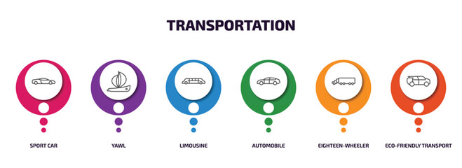 Poster - transportation infographic element with outline icons and 6 step or option. transportation icons suc