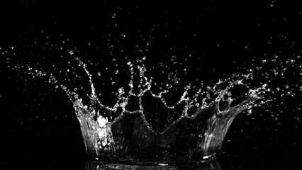 Canvas Print - Super slow motion of splashing water crown shape on black background. Filmed on high speed cinema camera, 1000fps.