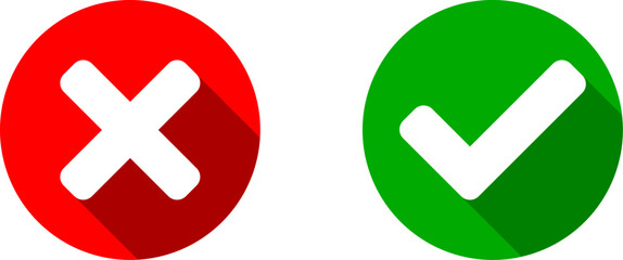 Poster - yes and no or right and wrong or approved and declined icons with check mark and x signs with 3d sha