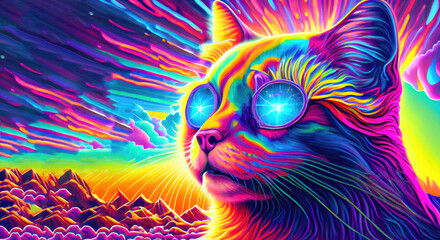 Cat Psychedelic Colorful LSD  - Generative AI