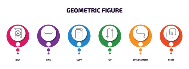 Poster - geometric figure infographic element with outline icons and 6 step or option. geometric figure icons