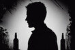 Anonymous alcoholic person silhouette between 2 bottles of alcohol