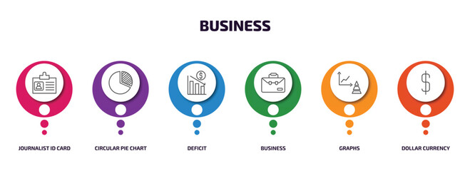 Poster - business infographic element with outline icons and 6 step or option. business icons such as journal