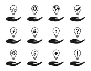 Poster - Light bulb in hand. Set of vector illustrations