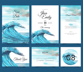 wedding card, invitation. waves style, Romantic beach wedding summer background