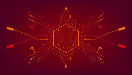 Poster - abstract red lines and dots connection on red background.