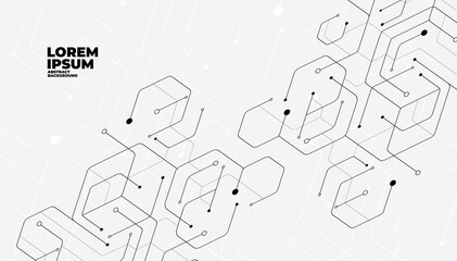 Poster - yellow geometric hexagon lines and dots connection banner template.
