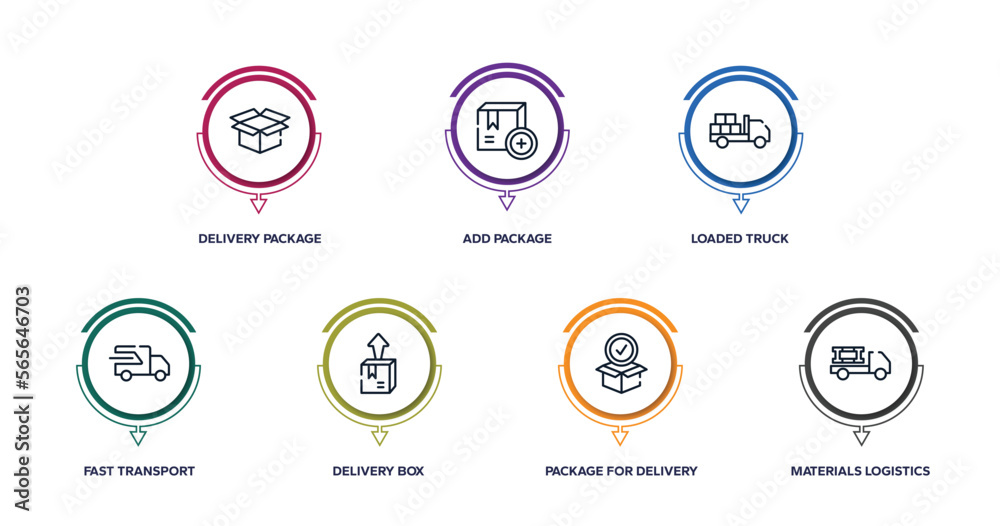 logistics outline icons with infographic template. thin line icons such ...