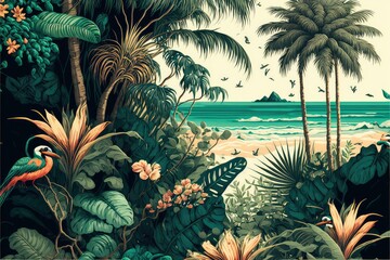 Tropical Plants Retro wallpaper