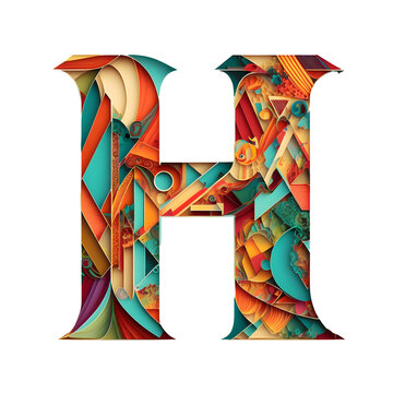 Letter H Papercut. Generative AI Illustration of ABC Alphabet. Typography. Isolated Transparent Background.