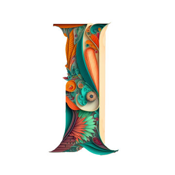 Letter I Papercut. Generative AI Illustration of ABC Alphabet. Typography. Isolated Transparent Background.