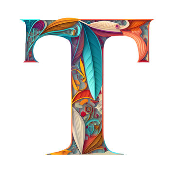 Letter T Papercut. Generative AI Illustration of ABC Alphabet. Typography. Isolated Transparent Background.
