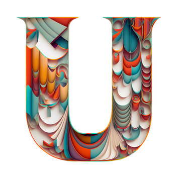 Letter U Papercut. Generative AI Illustration of ABC Alphabet. Typography. Isolated Transparent Background.