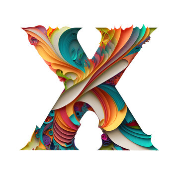 Letter X Papercut. Generative AI Illustration of ABC Alphabet. Typography. Isolated Transparent Background.