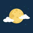 Moon icon, a yellow moon vector with clouds. Moon flat design.