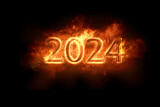 Fototapeta  - rok 2024 - napis zrobiony z ognia i fajerwerków rozświetlający ciemność