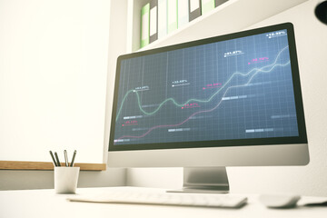 Poster - Modern computer screen with creative statistics data hologram, stats and analytics concept. 3D Rendering