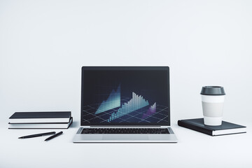 Poster - Computer monitor with abstract financial graph, finance and trading concept. 3D Rendering