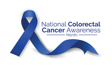 Colorectal Cancer Awareness Month Is Observed Every Year In March. Banner With Dark Blue Ribbon Vector Illustration