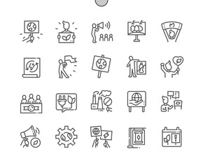 Poster - Ecology protest. Stop global warming. Ecology public concern. Renewable energy. Pixel Perfect Vector Thin Line Icons. Simple Minimal Pictogram